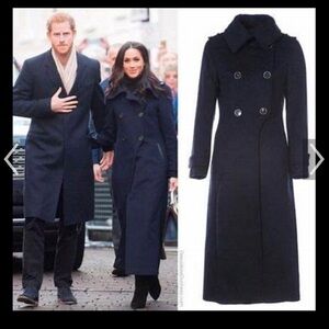 MACKAGE ELODIE MILITARY NAVY WOOL LONG COAT MEAGAN MARKLE SIZE L but fits Medium